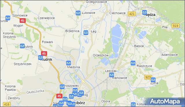 mapa Orzeszków gmina Nędza, Orzeszków gmina Nędza na mapie Targeo