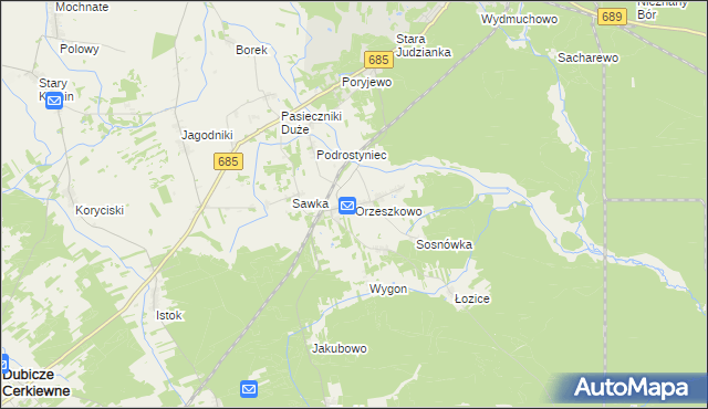 mapa Orzeszkowo gmina Hajnówka, Orzeszkowo gmina Hajnówka na mapie Targeo