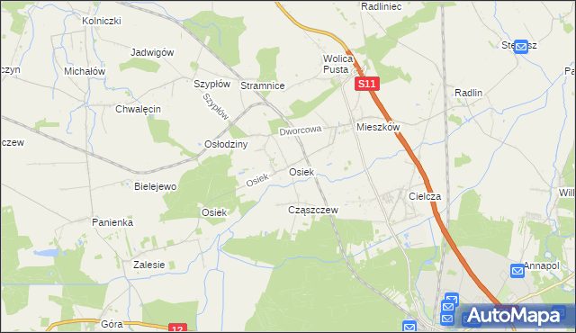 mapa Osiek gmina Jarocin, Osiek gmina Jarocin na mapie Targeo
