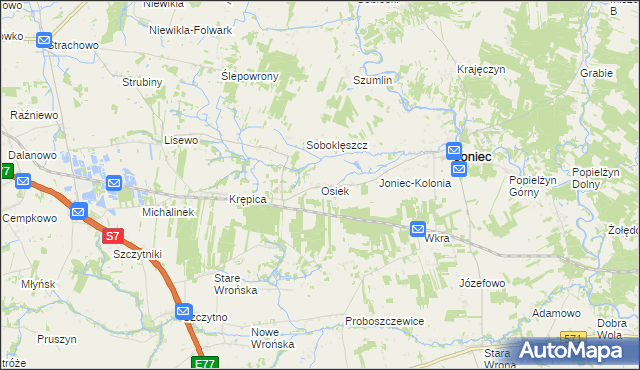 mapa Osiek gmina Joniec, Osiek gmina Joniec na mapie Targeo