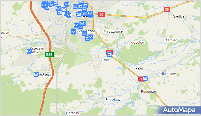 mapa Osiek gmina Lubin, Osiek gmina Lubin na mapie Targeo