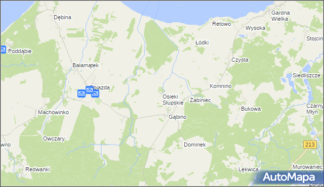 mapa Osieki Słupskie, Osieki Słupskie na mapie Targeo