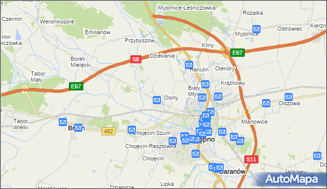 mapa Osiny gmina Kępno, Osiny gmina Kępno na mapie Targeo