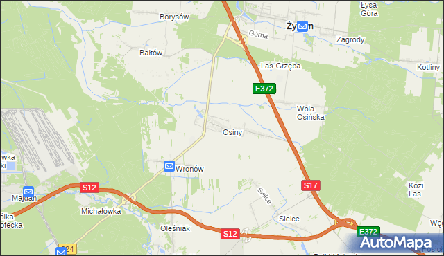 mapa Osiny gmina Żyrzyn, Osiny gmina Żyrzyn na mapie Targeo
