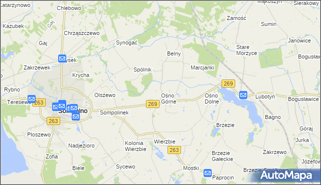 mapa Ośno Górne, Ośno Górne na mapie Targeo