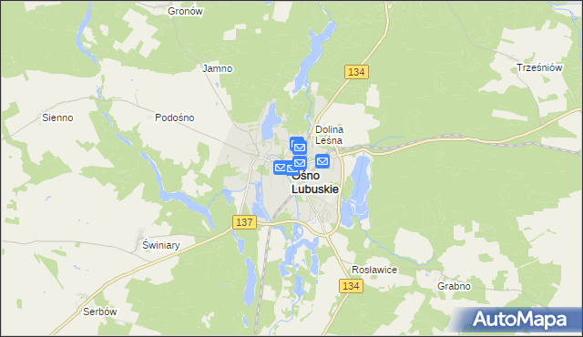 mapa Ośno Lubuskie, Ośno Lubuskie na mapie Targeo