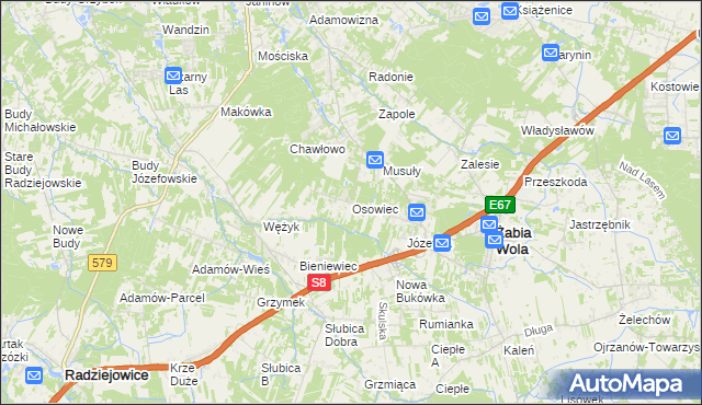 mapa Osowiec gmina Żabia Wola, Osowiec gmina Żabia Wola na mapie Targeo