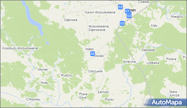 mapa Osowo gmina Karsin, Osowo gmina Karsin na mapie Targeo