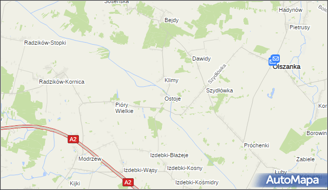 mapa Ostoje gmina Mordy, Ostoje gmina Mordy na mapie Targeo