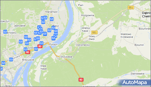 mapa Ostromecko, Ostromecko na mapie Targeo