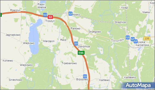 mapa Ostromice, Ostromice na mapie Targeo