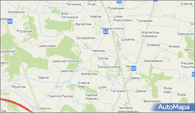 mapa Ostrów gmina Olszówka, Ostrów gmina Olszówka na mapie Targeo