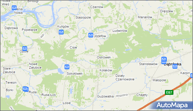 mapa Ostrówek gmina Dąbrówka, Ostrówek gmina Dąbrówka na mapie Targeo