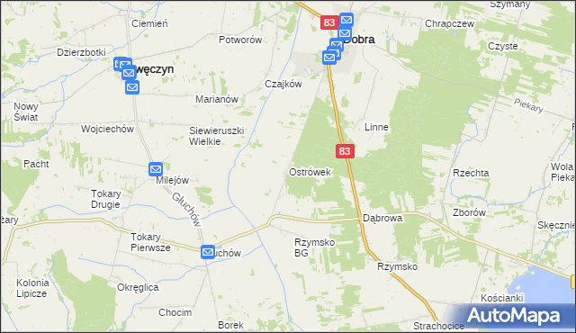 mapa Ostrówek gmina Dobra, Ostrówek gmina Dobra na mapie Targeo