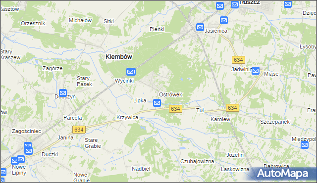 mapa Ostrówek gmina Klembów, Ostrówek gmina Klembów na mapie Targeo