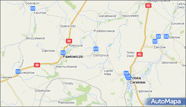 mapa Ostrożnica, Ostrożnica na mapie Targeo