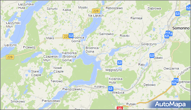 mapa Ostrzyce gmina Somonino, Ostrzyce gmina Somonino na mapie Targeo