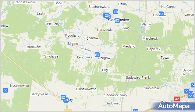 mapa Ożegów, Ożegów na mapie Targeo