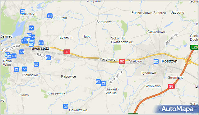 mapa Paczkowo gmina Swarzędz, Paczkowo gmina Swarzędz na mapie Targeo