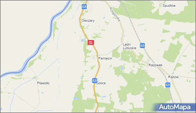 mapa Pamięcin gmina Górzyca, Pamięcin gmina Górzyca na mapie Targeo