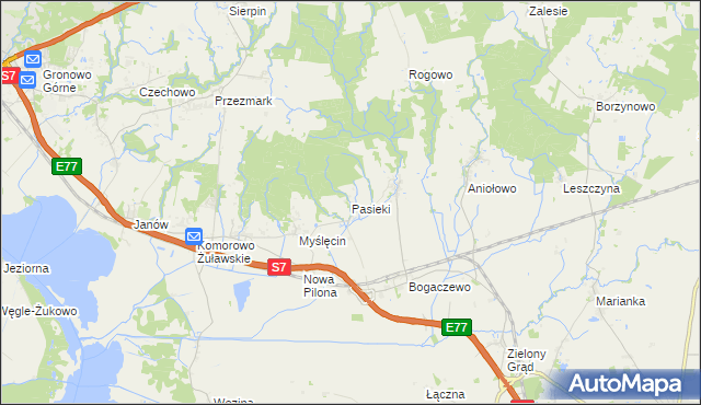 mapa Pasieki gmina Elbląg, Pasieki gmina Elbląg na mapie Targeo