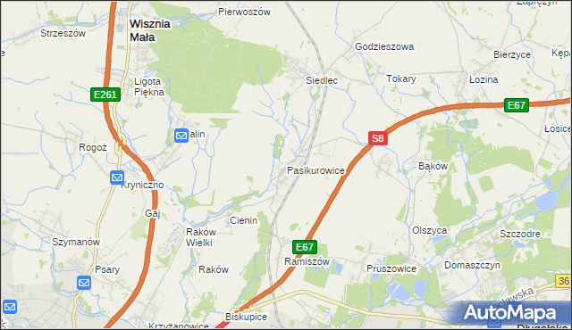mapa Pasikurowice, Pasikurowice na mapie Targeo