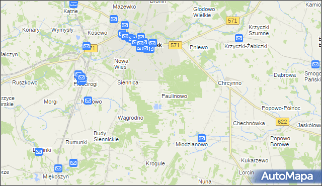 mapa Paulinowo, Paulinowo na mapie Targeo