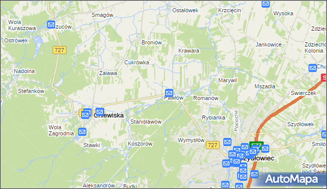 mapa Pawłów gmina Chlewiska, Pawłów gmina Chlewiska na mapie Targeo
