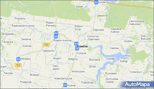 mapa Pawłów powiat starachowicki, Pawłów powiat starachowicki na mapie Targeo