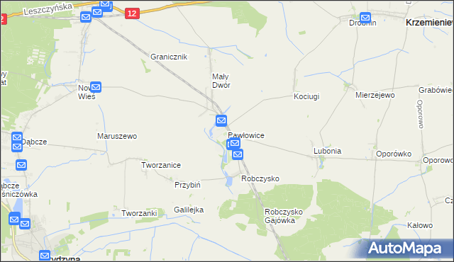 mapa Pawłowice gmina Krzemieniewo, Pawłowice gmina Krzemieniewo na mapie Targeo