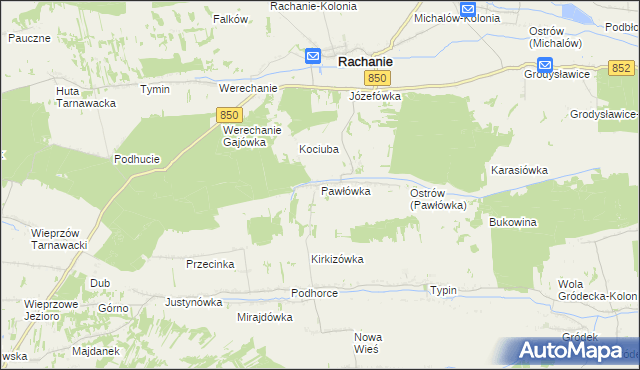 mapa Pawłówka gmina Rachanie, Pawłówka gmina Rachanie na mapie Targeo