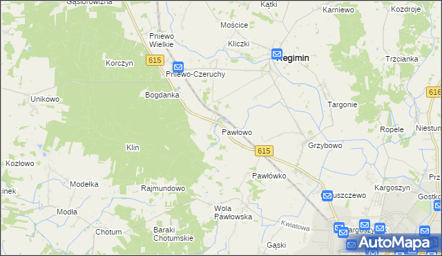 mapa Pawłowo gmina Regimin, Pawłowo gmina Regimin na mapie Targeo