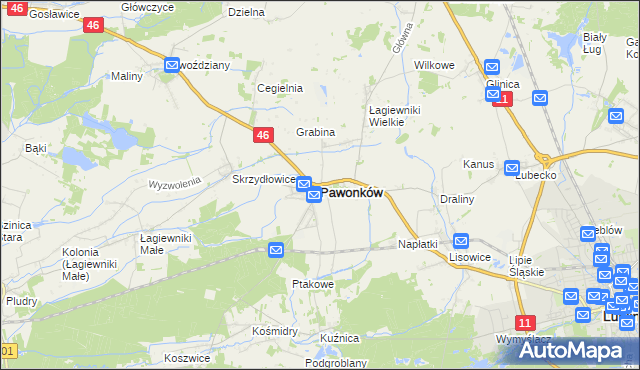 mapa Pawonków, Pawonków na mapie Targeo