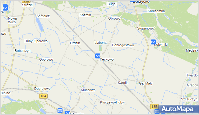 mapa Pęckowo gmina Obrzycko, Pęckowo gmina Obrzycko na mapie Targeo