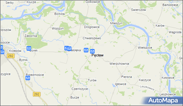 mapa Pęcław powiat głogowski, Pęcław powiat głogowski na mapie Targeo