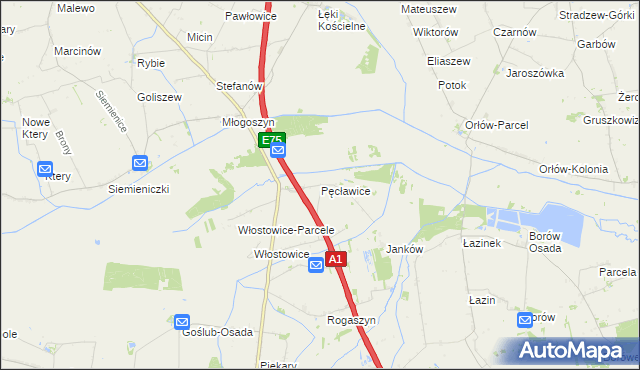 mapa Pęcławice gmina Piątek, Pęcławice gmina Piątek na mapie Targeo