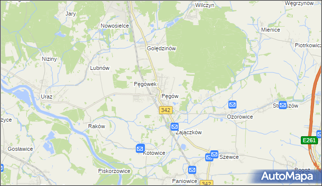 mapa Pęgów gmina Oborniki Śląskie, Pęgów gmina Oborniki Śląskie na mapie Targeo