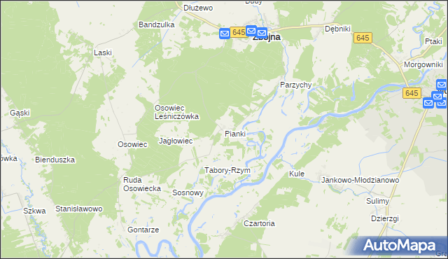mapa Pianki gmina Zbójna, Pianki gmina Zbójna na mapie Targeo