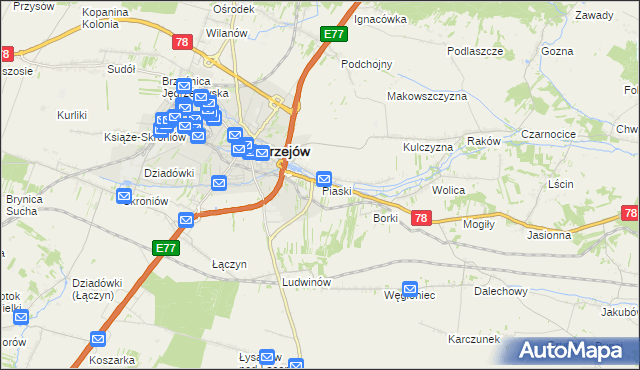 mapa Piaski gmina Jędrzejów, Piaski gmina Jędrzejów na mapie Targeo