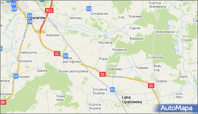 mapa Piaski gmina Łęka Opatowska, Piaski gmina Łęka Opatowska na mapie Targeo