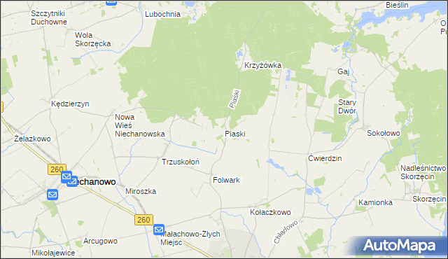 mapa Piaski gmina Witkowo, Piaski gmina Witkowo na mapie Targeo