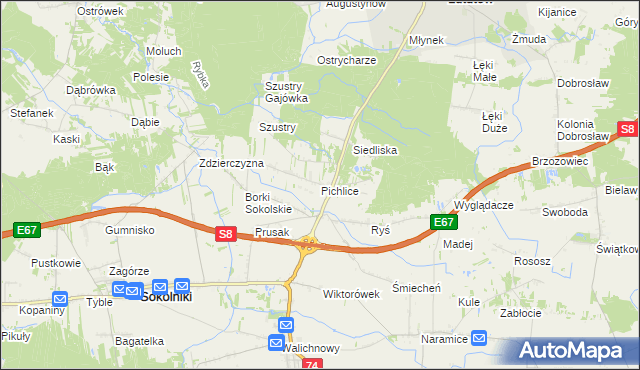 mapa Pichlice, Pichlice na mapie Targeo