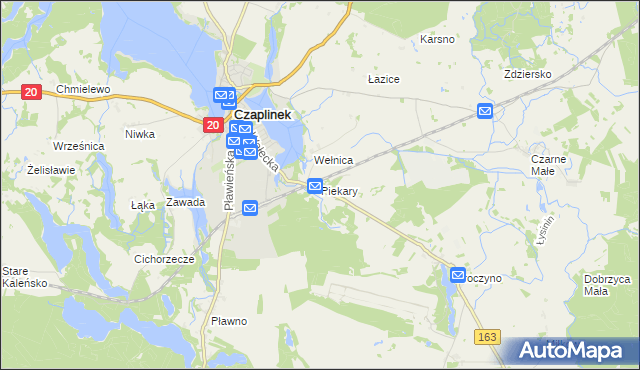 mapa Piekary gmina Czaplinek, Piekary gmina Czaplinek na mapie Targeo