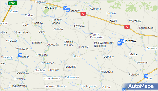 mapa Piekary gmina Obrazów, Piekary gmina Obrazów na mapie Targeo