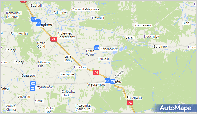 mapa Pielaki gmina Mniów, Pielaki gmina Mniów na mapie Targeo