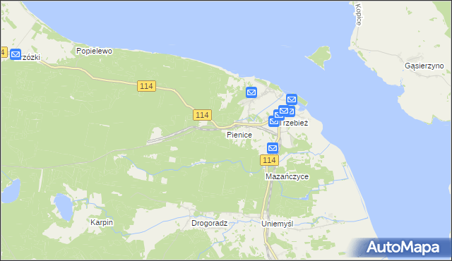 mapa Pienice gmina Police, Pienice gmina Police na mapie Targeo