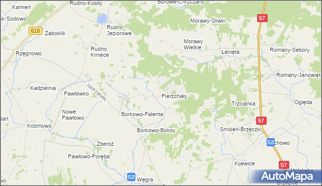 mapa Pierzchały gmina Czernice Borowe, Pierzchały gmina Czernice Borowe na mapie Targeo