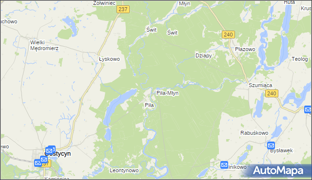 mapa Piła-Młyn gmina Cekcyn, Piła-Młyn gmina Cekcyn na mapie Targeo