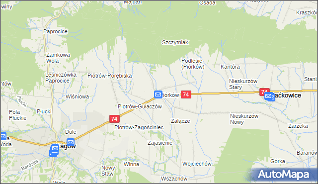 mapa Piórków, Piórków na mapie Targeo