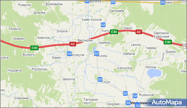 mapa Piorunów gmina Władysławów, Piorunów gmina Władysławów na mapie Targeo